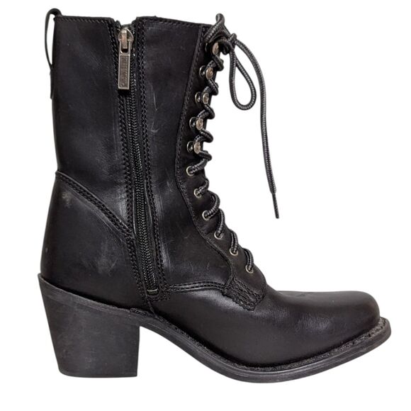 Harley Davidson Black Boots Size 8 Women's Lace Up Moto Biker Combat Heeled - Picture 10 of 15